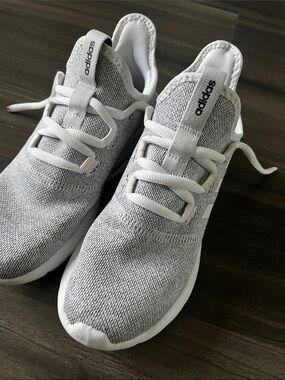 adidas Gray Knit Slip-On Sneakers with White Soles